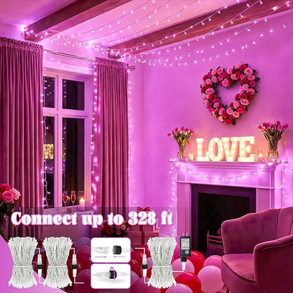 66FT 200 LED Outdoor String Lights, Connectable Christmas Lights Indoor Waterproof with 8 Modes, Plug in Twinkle Fairy Lights Clear Wire for Bedroom Home Wedding Patio Patry Decorations, Pink