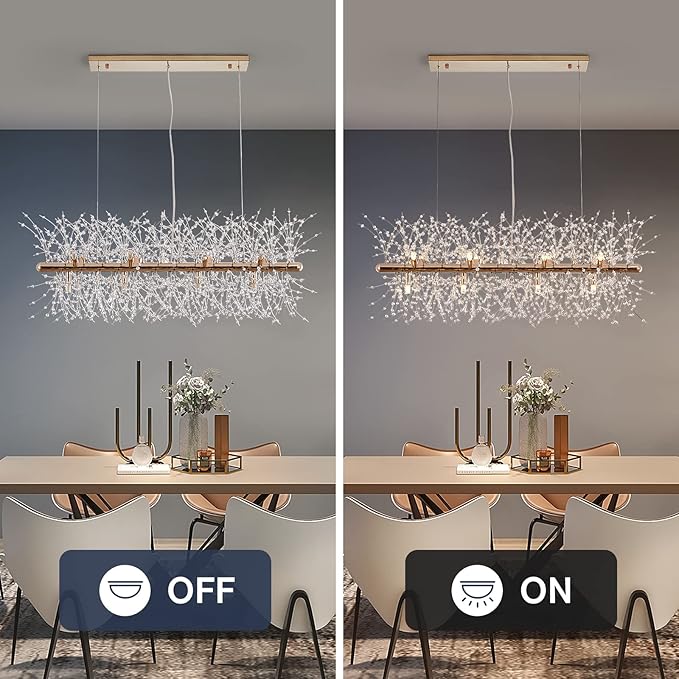 CM MZY 12-Light Crystal Firework Chandelier, Modern Dining Room Lighting Fixture, Gold Metal Finish