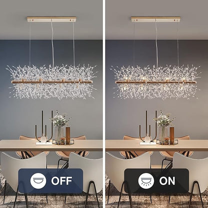 CM MZY 12-Light Crystal Firework Chandelier, Modern Dining Room Lighting Fixture, Gold Metal Finish