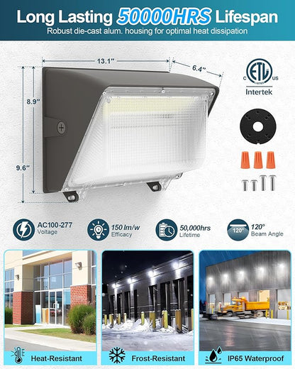 AKK 4 Pack 150W 120W 100W LED Wall Pack Light with Photocell, 22500LM 150LM/W, 3 Wattage & 3 CCT Selectable (4000K/5000K/5700K), 100-277V IP65 for Parking Lot, Warehouse, Security Lighting, ETL Listed