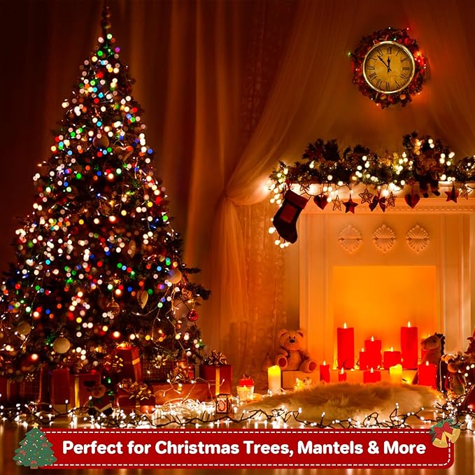 Extra Long 132ft Christmas Decorative Mini Lights, 400 LED Green Wire Fairy Starry String Lights Plug in, Timer & Memory & 8 Modes, for Indoor Outdoor Xmas Tree Wedding Party Decoration, Multicolor