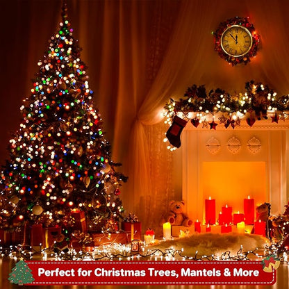 66ft 200 LED Christmas Tree String Lights Outdoor Fairy Lights Plug in, Expandable Green Wire Clear Bulbs Mini Lights 8 Modes, Xmas Wedding Party Decoration (Multicolor)
