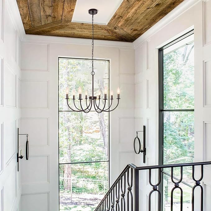8-Light Farmhouse Chandelier for Dining Room Lighting Fixtures Hanging, Oil Rubbed Bronze Candle Chandelier Rustic Industrial Modern Chandelier for Living Room, Bedroom, Foyer