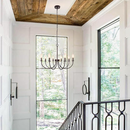 8-Light Farmhouse Chandelier for Dining Room Lighting Fixtures Hanging, Oil Rubbed Bronze Candle Chandelier Rustic Industrial Modern Chandelier for Living Room, Bedroom, Foyer