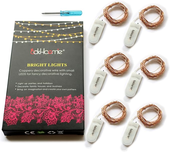 6-Pack 7Ft Starry String Light No Remote Fairy String Lights 20 Micro Starry LEDs On Copper Wire CR2032 Batteries Included,DIY Wedding Centerpiece,Party,Christmas Table Decor (Amber)