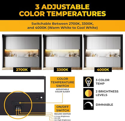 LED Under Cabinet Lighting Hardwired - 3CCT 9 Inch Black Finish - Undercabinet Lights for Kitchen - Linkable Undercounter Dimmable Plug in Light or Hard Wired - Under Counter Fixture Direct Wire