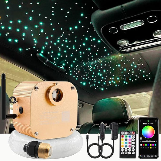 ATOKEE 16W Twinkle 450pcs Starlight Headliner Kit, 0.03in*9.8ft Fiber Optic Star Ceiling Lights for Car, Controlled with APP/RF Remote