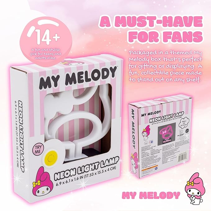 Silver Buffalo Sanrio Hello Kitty and Friends My Melody Neon LED Lamp Room Decor Mood Light, Battery Powered (Requires 2 AA Batteries - Not Included)(Requires 2 AA Batteries - Not Included)