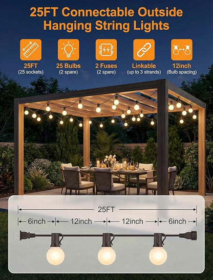 G40 Outdoor Frosted String Lights, 25Ft Globe Frosted White String Lights with 27 Small Round Bulbs, Waterproof Connectable Hanging Lights for Outside Backyard Porch Umbrella Bistro Decor, Black Wire