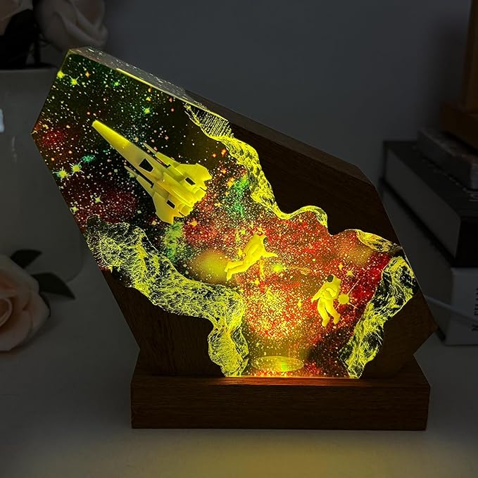 Epoxy Space Resin Lamp, Handmade Astronaut Lamp with USB Port, Multi-Color LED Light, Ideal Home Bedroom Decor, Space Gifts for Men and Women, Unique Astronomy Gifts for Galaxy Enthusiast (6"x4")