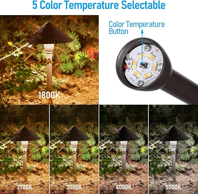 LEONLITE 5CCT LED Low Voltage Landscape Lights, 3W Cast-Aluminum 12-24V Pathway Lights, 1800K-5000K IP65 Path Lights, ETL Listed Landscape Lighting Wired for Yard Lawn, Oil Rubbed Bronze, Pack of 4