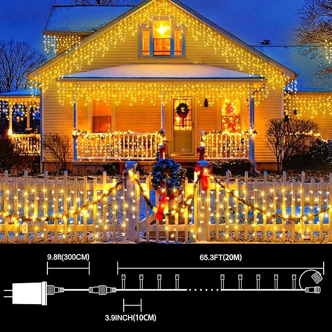 LAMPHOME 66ft Christmas Decorative Mini Lights,200 LED Green Wire Fairy Starry String Lights Plug in, 16Lighting Modes, for Indoor Outdoor Xmas Tree Wedding Party Decoration (Warm White)