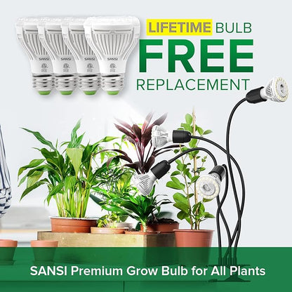 SANSI LED Grow Lights for Indoor Plants, 600W Full Spectrum Gooseneck Clamp Grow Lamp, 40W Power Plant Light with High PPFD for Seeding, Lifetime Free Bulb Replacement Plant Lights for Indoor, 4 Head