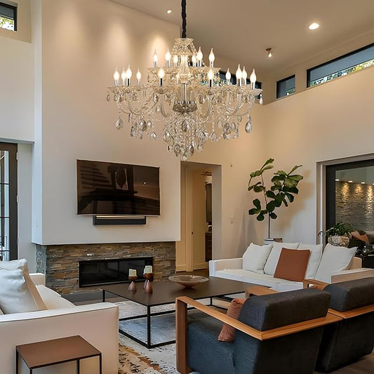 Cognac Crystal Chandelier 18-Light for Living Room ，Modern K9 Crystal Chandeliers Lighting Pendant Light Fixtures for Dinning Room Staircase Lobby Foyer(Cognac 18 Lights)