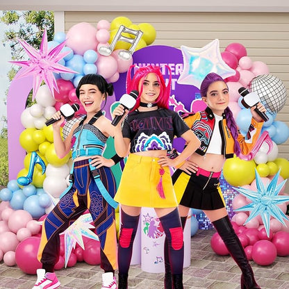 JOGAMS 175Pcs Colorful K-Pop Balloon Arch Kit, Hot Pink Blue Yellow White Pink Balloons with Disco Ball Music Note Iridescent Star Foil Balloons for Kpop Music Disco Theme Birthday Prom Concert Party