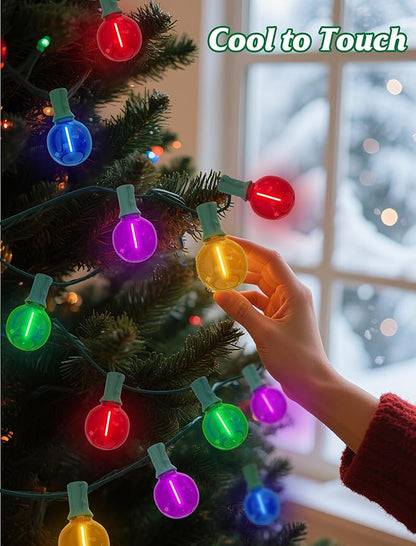 SUNSGNE G40 LED Christmas Globe String Lights, 50FT Shatterproof Round Colored Christmas Lights with 27 LED Clear Multicolor Bulbs(2 Spare) for Patio Balcony Roofline Garden Decor
