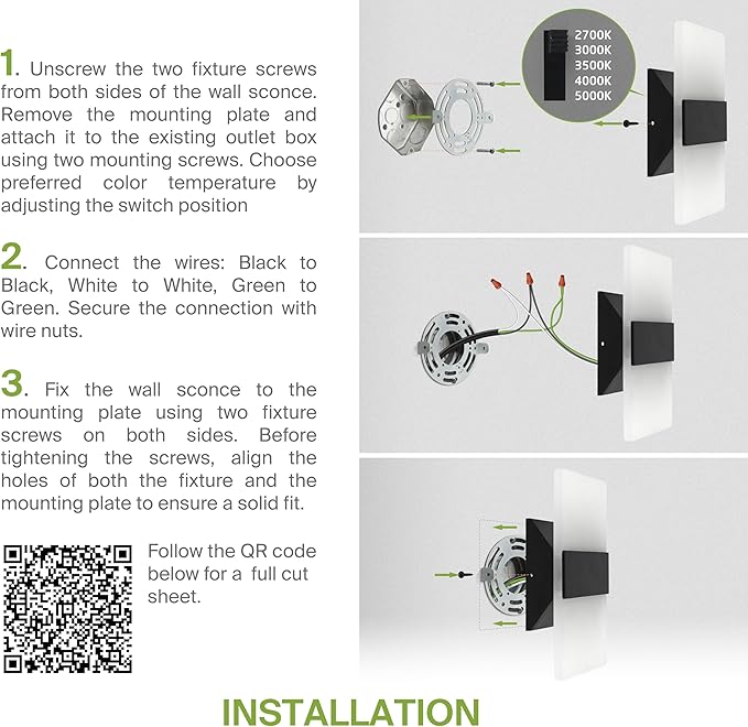 ASD 14 Inch Indoor LED Wall Sconce - 24W 2700K-5000K Dimmable Black Wall Sconce Lights for Living Room, Bedroom, Bathroom, Hallway - Modern Wall Sconces Hardwired, ETL Interior Light, Set of 2