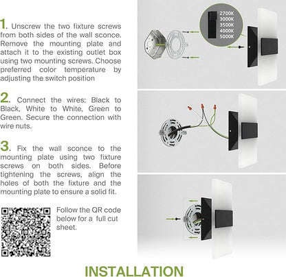 ASD 14 Inch Indoor LED Wall Sconce - 24W 2700K-5000K Dimmable Black Wall Sconce Lights for Living Room, Bedroom, Bathroom, Hallway - Modern Wall Sconces Hardwired, ETL Interior Light, Set of 2