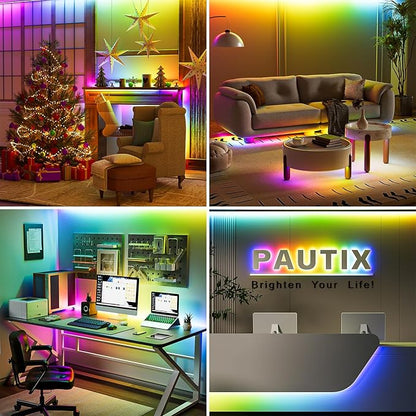 PAUTIX RGB Smart IC COB LED Strip Light 5V USB,Color Chasing UL-Listed Multicolor Flexible Tape LED Strip Light 9.84ft/3m Compatible with Alexa/Google Assistant,for TV,Desk,Monitor DIY Decoration