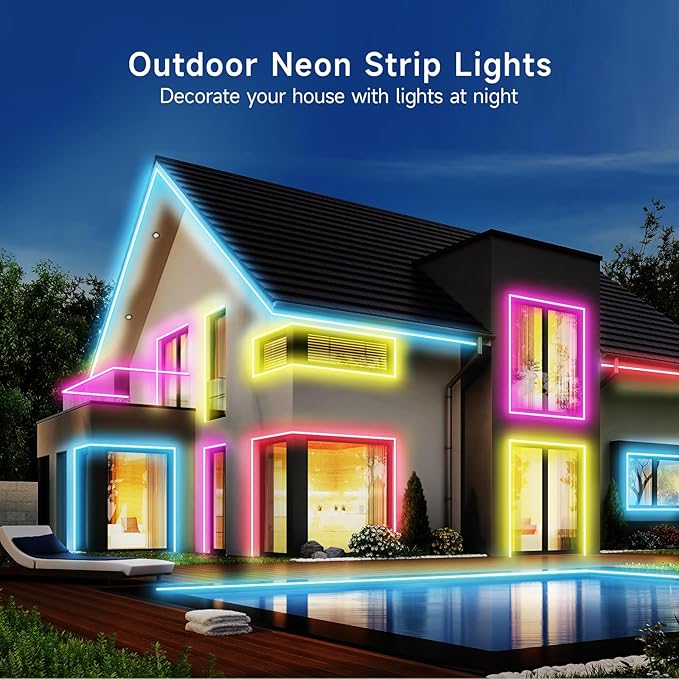 KANTUTOE LED Neon Rope Lights, 23ft RGB LED Light Strip, 24V Music Sync App/Remote Control DIY Rope Light, IP67 Waterproof Gaming LED Neon Strip Lights for Bedroom Indoor Oudoor Décor