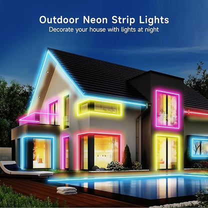KANTUTOE LED Neon Rope Lights, 32.8ft RGB LED Light Strip, 24V Music Sync App/Remote Control DIY Rope Light, IP67 Waterproof Gaming Neon Strip Lights for Bedroom Indoor Oudoor Décor