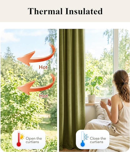 StangH Olive Green Polyester Curtains for Bedroom Room Darkening Thermal Insulated Window Drapes Super Soft Luxury Home Decoration for Living Room Nursery Kids, W52 x L84, 2 Panels