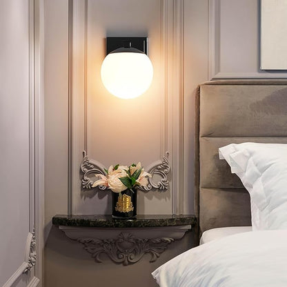 Chrome Wall Sconce Light, Modern Sconces Wall Lighting, 1 Light Globe Bathroom Vanity Lighting with Opal Glass Shade, Wall Light for Bedroom Bathroom Living Room Entryway Hallway