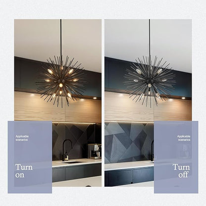 23.6" 9-Light Black Sputnik Chandelier Modern Industrial Adjustable Firework Globe Ceiling Fixture for Living Room, Entryway, Dining, Bedroom, Hallway, Stairway