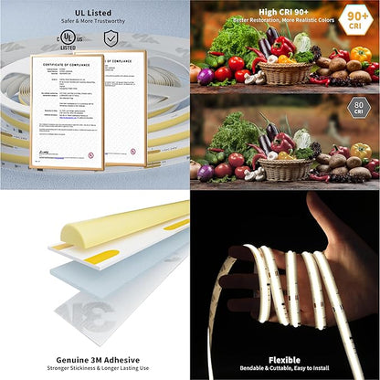 PAUTIX COB LED Strip Lights Addressable 2700K-6500K Chasing White Light CCT Smart IC Tunable Tape Lights 16.4ft Super Bright Dimmable,Alexa Voice Control,for Under Cabinet Bedroom Kitchen DIY Lighting