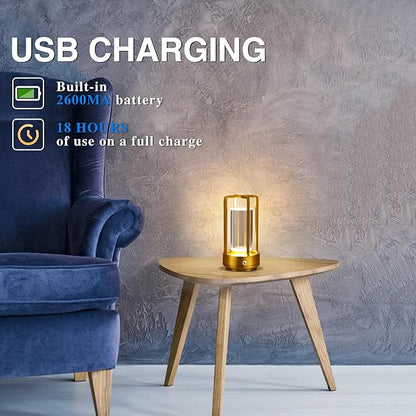 Anxingtools Portable Metal Table Lamp, Cordless Table Lamp, Rechargeable Battery Powered Portable LED Desk Lamp, 3 Color Stepless Dimming Touch, for Bedroom Restaurant Home Outdoor (2 Set of Gold)