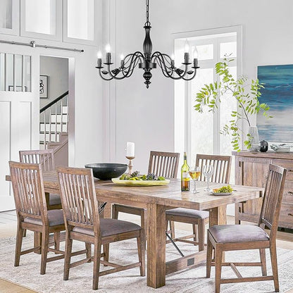 29" Black Chandelier for Dining Room, Modern Farmhouse 6-Light Light Fixture Hanging, Industrial Kitchen Lighting Fixtures with Leaf, Vintage Chandeliers Over Table for Bedroom Foyer Living Room