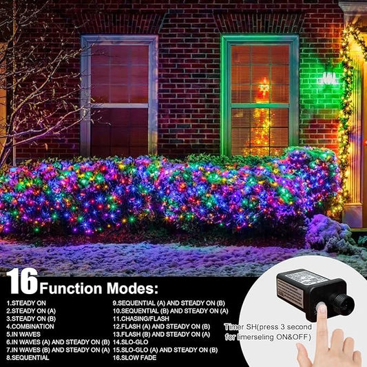 99ft Christmas Decorative Mini Lights, 300 LED Transparent Wire Fairy Starry String Light Plug in, 16Lighting Modes for Indoor Outdoor Xmas Tree Wedding Party Decoration (White and Multicolor)