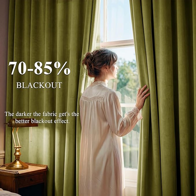 StangH Olive Green Polyester Curtains for Bedroom Room Darkening Thermal Insulated Window Drapes Super Soft Luxury Home Decoration for Living Room Nursery Kids, W52 x L84, 2 Panels
