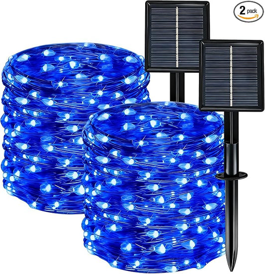 Solar String Lights Outdoor Waterproof 2 Pack Total 66ft 200LED 8 Modes Twinkle Lights Solar Fairy Lights for Patio, Garden Yard Party Wedding Tree Christmas Halloween Decoration, Blue