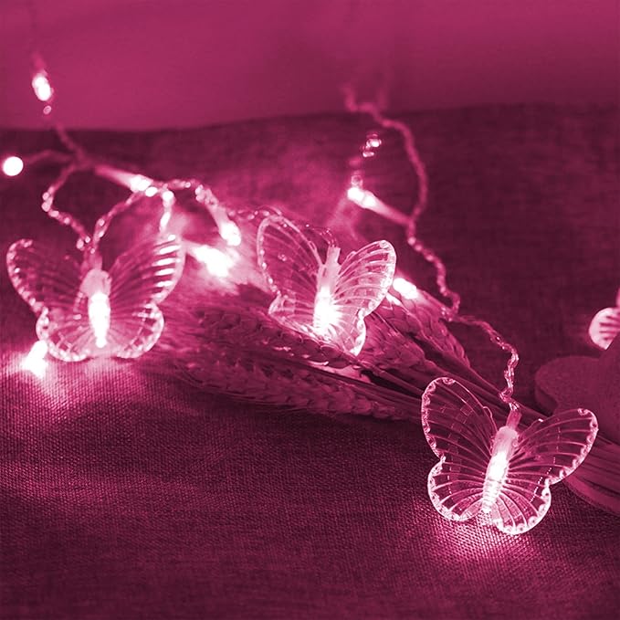 Butterfly Curtain Lights, 4.9ft 48 LED USB Window Fairy Lights 10 Butterflies 8 Modes Firefly Twinkle String Lights for Room Bedroom Wall Ceiling Party Wedding Christmas (Pink)