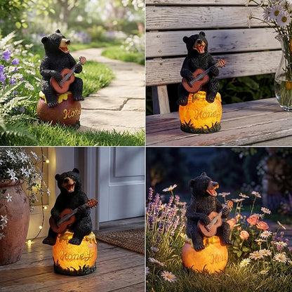 PETAFLOP Solar Garden Statues Bear Decor, Bear Figurines with Glowing Honey Jar for Patio Balcony Lawn Yard Decorations, Outdoor Birthday Housewarming Gifts for Women, Mom