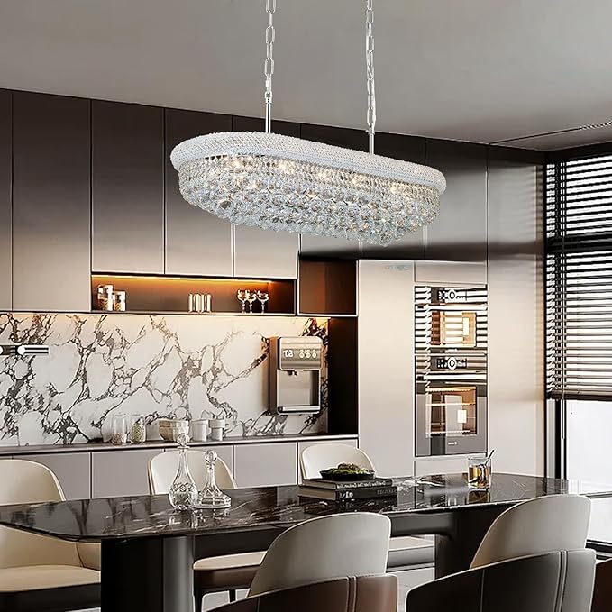 Crystal Chandeliers for Dining Room Light Fixtures Over Table, Modern Crystal Chandeliers for Kitchen lsland, 11 Lights Empire Style Chrome Luxury Lighting Fixtures for Living Room Bar