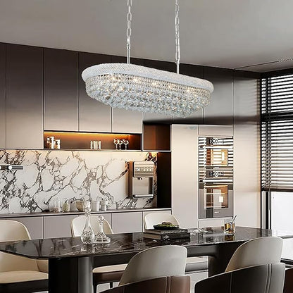 Crystal Chandeliers for Dining Room Light Fixtures Over Table, Modern Crystal Chandeliers for Kitchen lsland, 11 Lights Empire Style Chrome Luxury Lighting Fixtures for Living Room Bar
