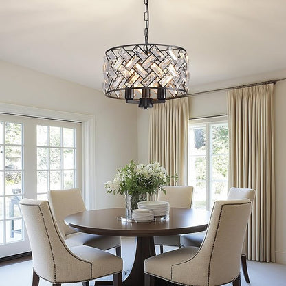 lobolighting Black Crystal Chandelier, 11'' Modern Chandelier, 3-LightSemi Flush Mount Ceiling Light Fixture for Dining Room Foyer Hallway