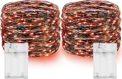 Dazzle Bright Halloween Fairy String Lights, Total 40FT 120LED Copper Wire Battery Operated Waterproof Lights, Halloween Decorations for Indoor Home Outdoor Garden Patio Yard Party Decor (Orange)