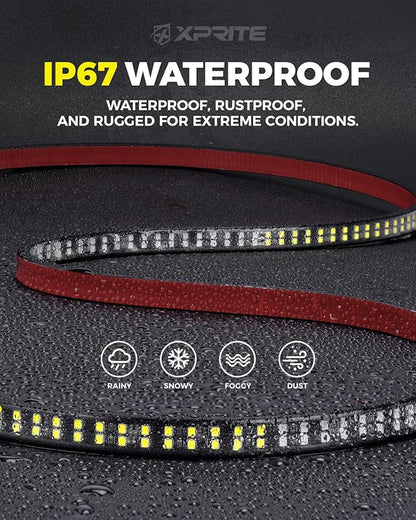 Xprite 2PCS 70 Inch Running Board Lights, 864 LED Emergency Strobe Light Strip, Truck LED Light Strip, Flexible Waterproof Running Board Emergency Lights for Trucks Pickup SUV Jeep – White & Blue