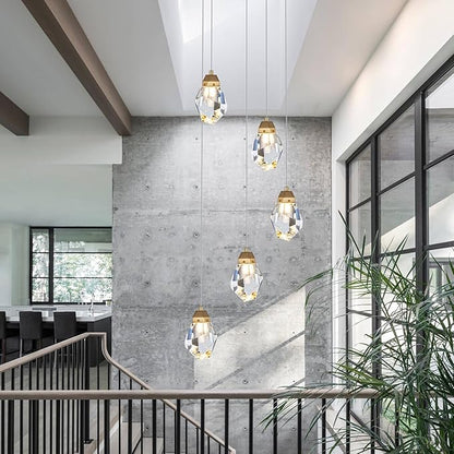 Dimmable Brass Gold Crystal Pendant Light - Modern 5-Light Diamond Chandelier for Kitchen Island, Dining Room, Hallway, and Bathroom