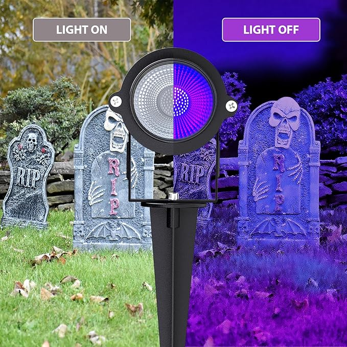 Onforu 18W Black Light Spotlight Outdoor, IP65 Waterproof Blacklight Spot Lights, 385-400nm Wavelength, Plug-in Halloween Black Lights for Glow Party, Body Paint, Stage Lighting, Neon Decor (3 Pack)