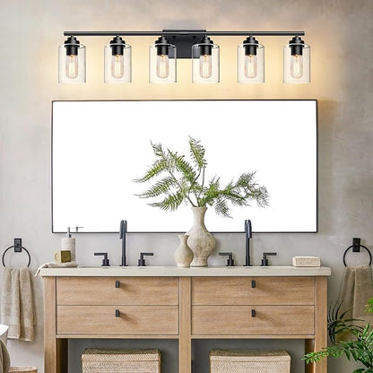 SKEJAO Bathroom Vanity Light Over Mirror,Vanity Light for Bathroom,Bathroom Light Fixture Wall Sconce Lighting for Bedroom,Living Room (Black, 6-Light)
