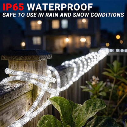 20ft Rope Lights Outdoor, Connectable & Flexible Tube Lights with 8 Modes Controller,Waterproof White LED Rope Lighting for Deck,Garden,Pool,Patio,Bedroom,Party,Indoor & Outside Landscape Lighting