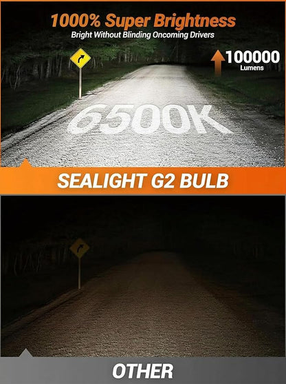 SEALIGHT 9005/HB3 H8/H9/H11 Light Bulb Combo and H11 Fog Lights, 100,000LM Ultra-Bright 6500K 9005 H11 Bulbs with Cooling Fan, 360° Illumination True Plug N Play, Non-polarity, Pack of 6
