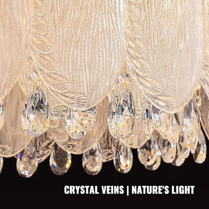 Drum Chandelier for Dining Room,24-ihch Modern Gold Drum Glass Chandeliers,Luxury Crystal Glass Pendant Ceiling Lighti for Foyer Living Room Bedroom