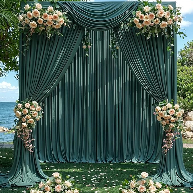 10x12 Hunter Green Backdrop Curtains for Wedding Party Wrinkle Free Backdrops Curtain Drapes Fabric Decorations Photo Back Drop Cloth for Baby Shower Photography Stage Reception 5ft x 12ft,2 Panels