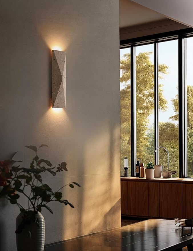 Alabaster Wall Sconce, 15.74" Natural Marble Wall Sconce Vanity Light Fixture for Living Room,Modern Wall Light, Marble Lighting for Bedroom, Staircases，Entryway