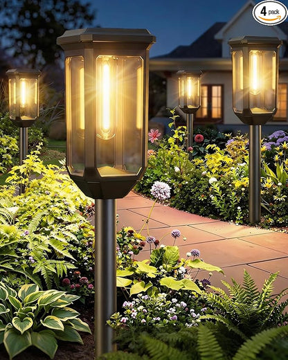Tenmiro-Solar-Pathway-Lights-Outdoor-4 Pack-LED-Solar-Powered-Garden-Lights-Waterproof-IP65-Outdoor-Light-for-Yard-Lawn-Patio-Path-Walkway-Driveway-Decor-3000K